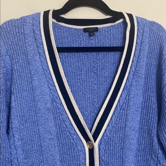 Vintage Talbots Blue Knit Cardigan women L school-boy Y2K retro casual cozy fall - Picture 2 of 7